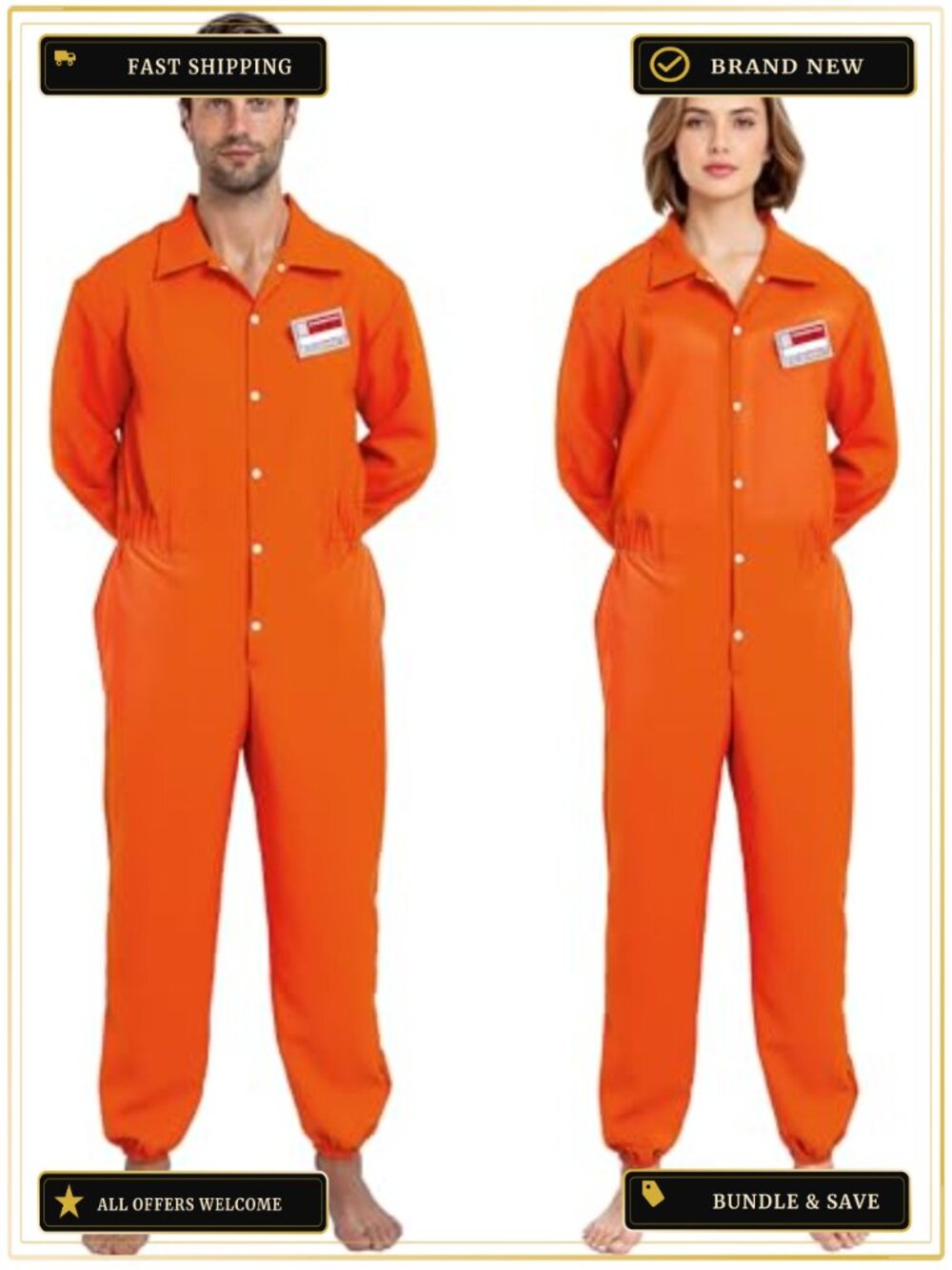 Adult Prisoner Jumpsuit Costume Halloween Inmate Overalls Cosplay